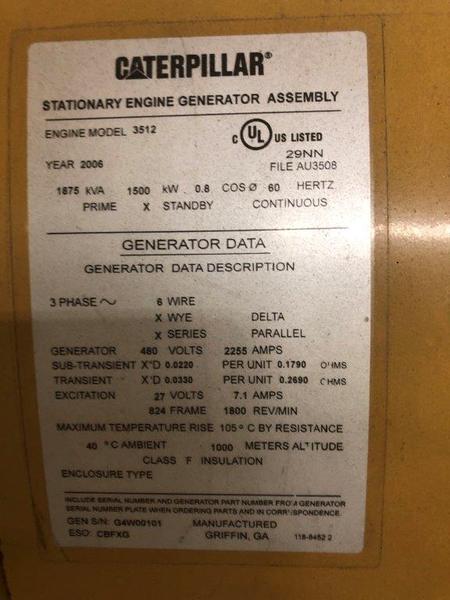 Used Caterpillar 3512C Diesel Generator, 470 Hrs, EPA Tier 2