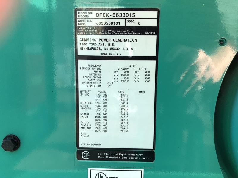 Cummins DFEK QSX15-G9  Diesel Generator, 248 Hrs, EPA Tier 2