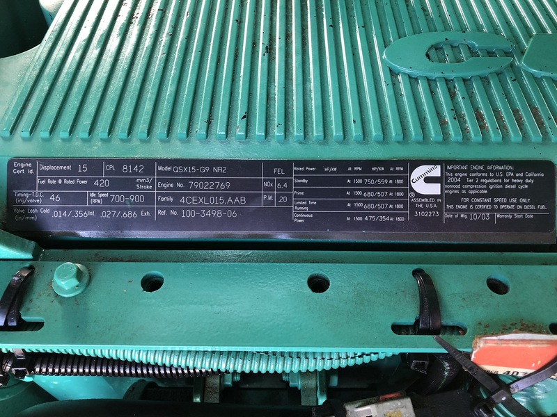 Cummins DFEK QSX15-G9  Diesel Generator, 248 Hrs, EPA Tier 2