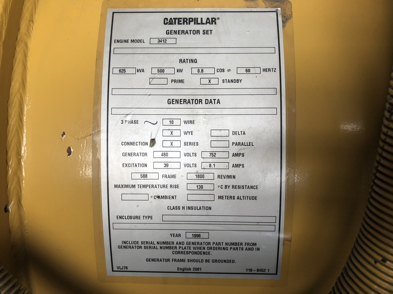 Used Caterpillar 3412 Diesel Generator 751 Hrs