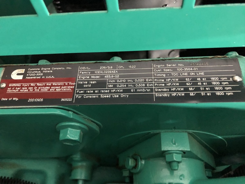 Used Cummins DGBB Diesel Generator, 952 Hrs