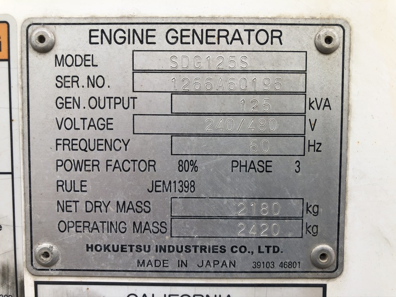 Used MMD PowerPro SGD125S Rental Grade Diesel Generator 10721 Hrs, EPA Tier 2