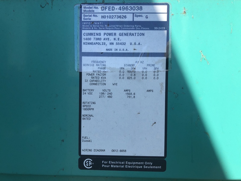 Used Cummins DFED KTA19-G4 Portable Diesel Generator 853 Hrs
