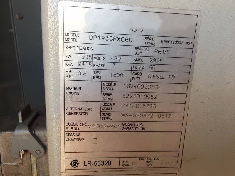 Used MTU DP1935RXC6D Rental Grade Diesel Generator 6381 Hrs