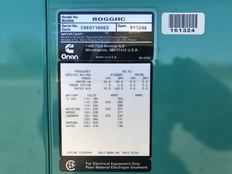 Used Cummins GGHC Natural Gas / Propane Generator, 194 Hrs