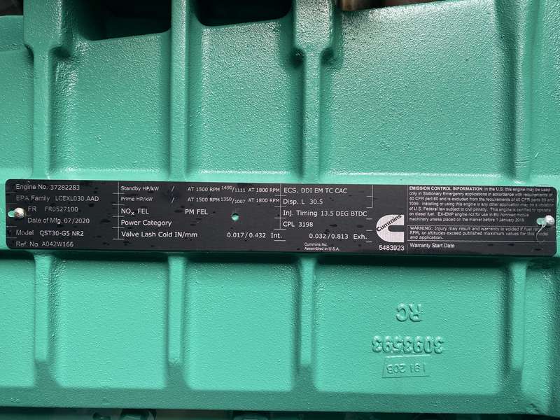 New Cummins DQFAD QST30-G5 NR2 Diesel Generator, EPA Tier 2