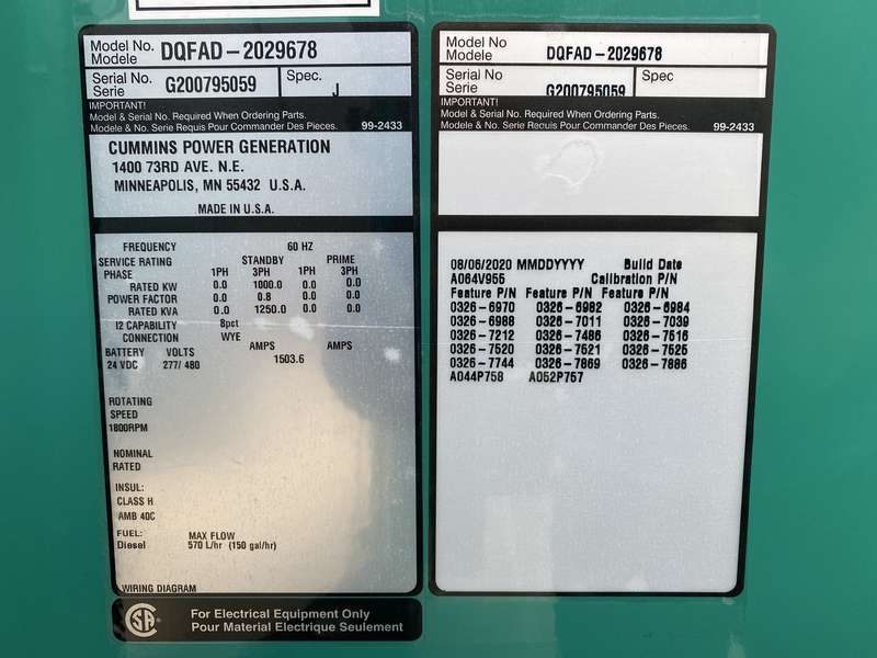 New Cummins DQFAD QST30-G5 NR2 Diesel Generator, EPA Tier 2
