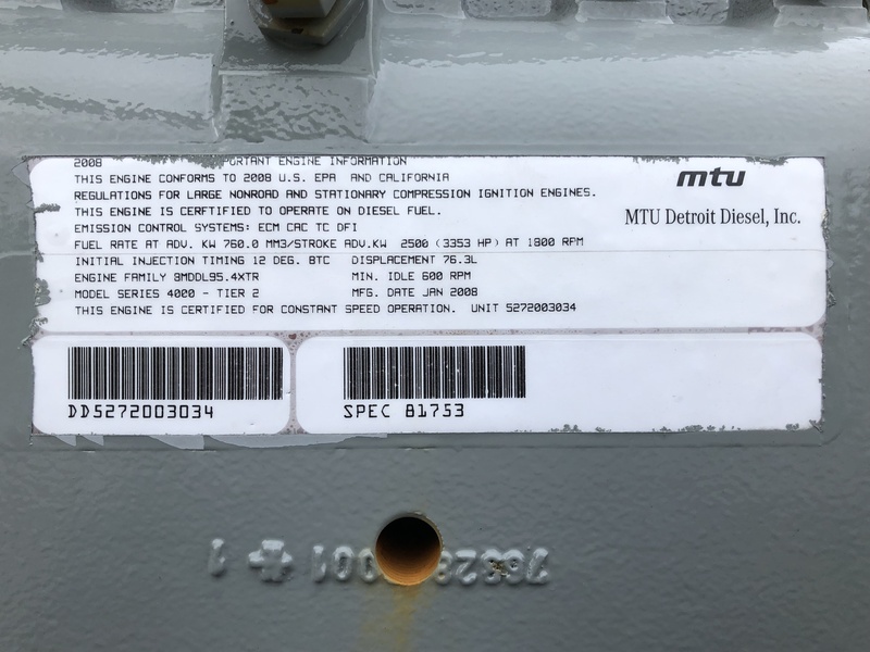 Used MTU 2250RXC6DT2 Rental Grade Diesel Generator, 130 Hrs, EPA Tier 2