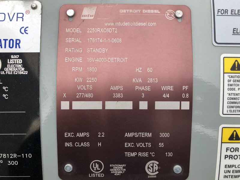 Used MTU 2250RXC6DT2 Rental Grade Diesel Generator, 130 Hrs, EPA Tier 2