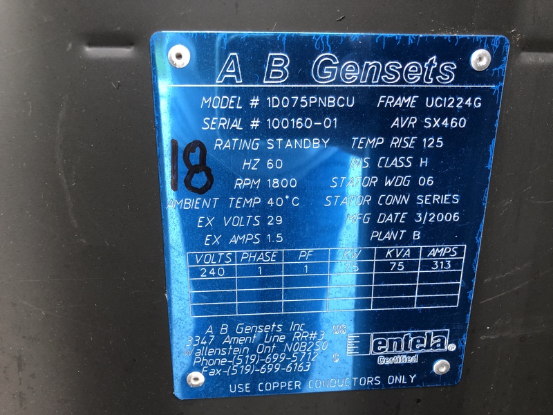 Used AB Gensets / Perkins D75 Diesel Generator, 185 Hrs, Single Phase