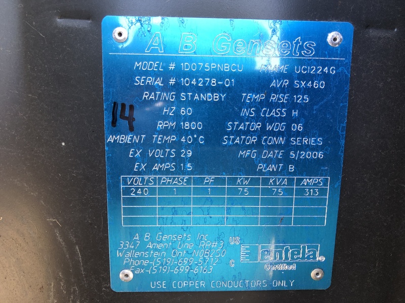 Used AB Gensets / Perkins D75 Diesel Generator, 136 Hrs, Single Phase