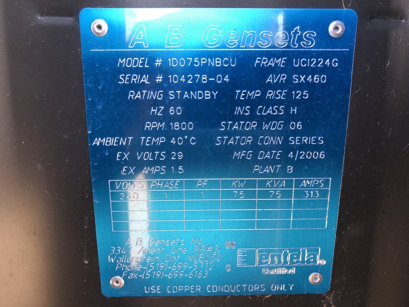 Used AB Gensets / Perkins D75 Diesel Generator, 180 Hrs, Single Phase