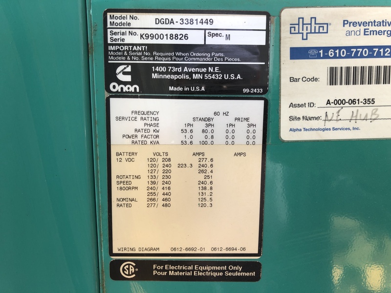 Used Cummins DGDA Diesel Generator, 699 Hrs