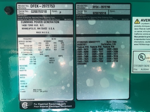 New Cummins DFEK QSX15-G9 Diesel Generator EPA Tier 2