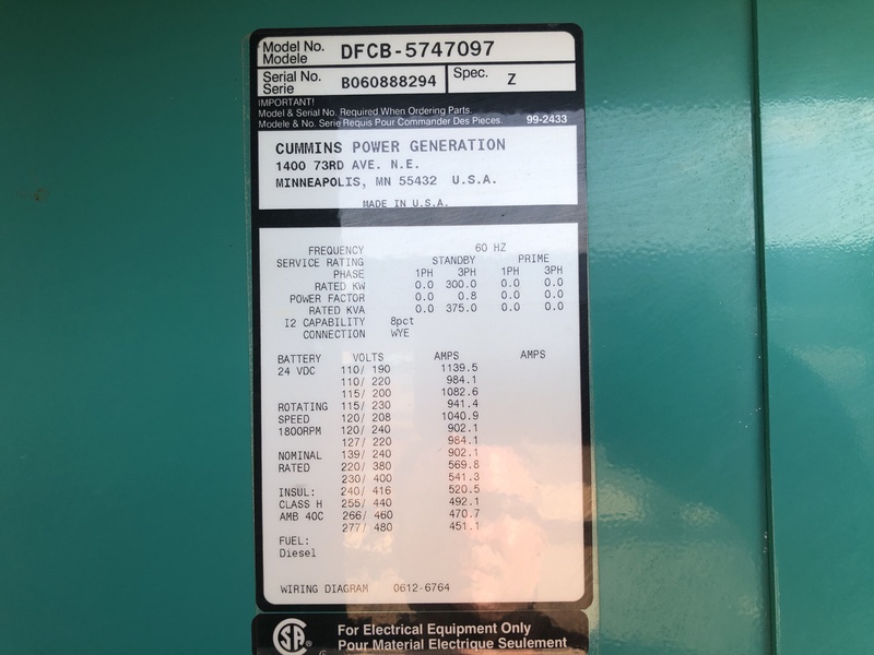 Used Cummins DFCB Diesel Generator, 241 Hrs