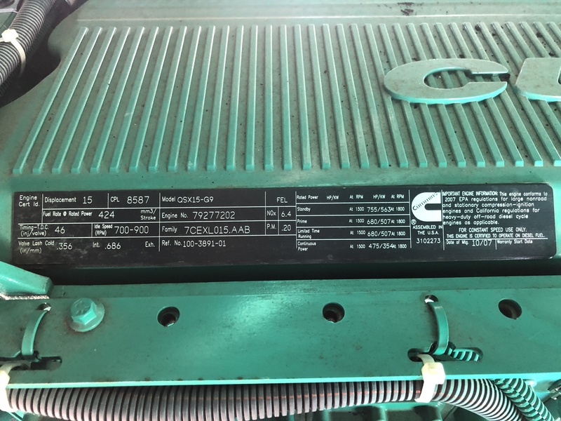 Used Cummins DFEH QSX15-G9 NR2 Diesel Generator 268 Hrs EPA Tier 2