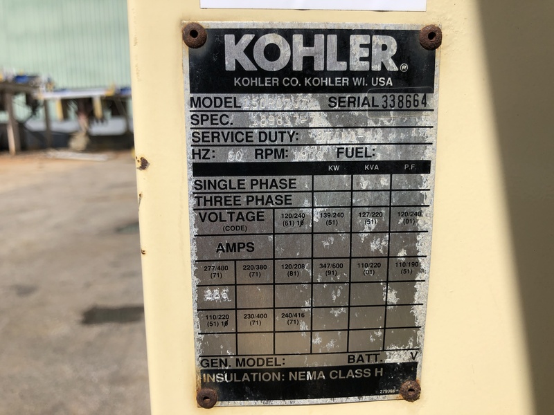 Used Kohler 150ROZJ71 Diesel Generator, 730 Hrs