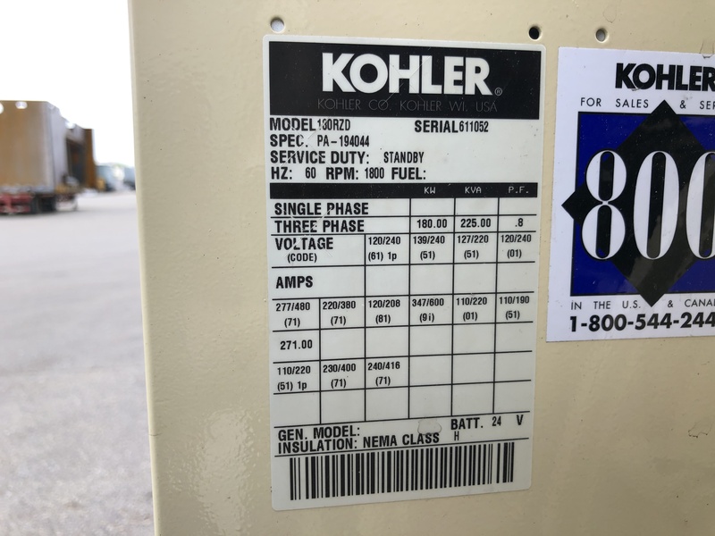 Used Kohler 180RZD Natural Gas Generator, 1052 Hrs