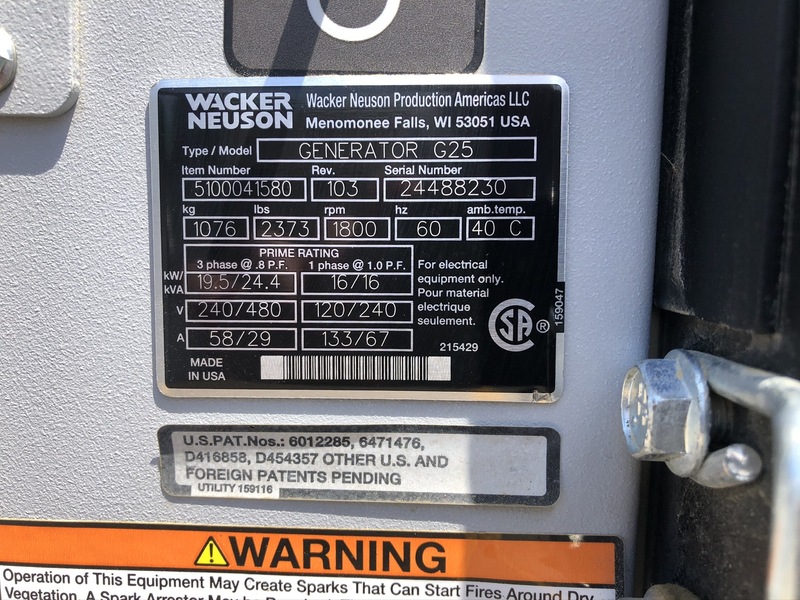 Used Wacker Neuson G25 Diesel Generator, 2445 Hrs, Tier 4
