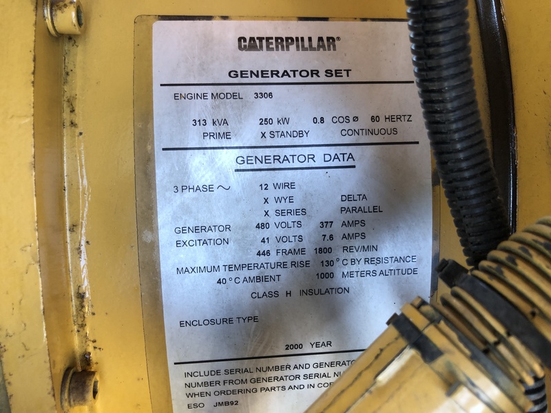Used Caterpillar 3306B Diesel Generator, 361 Hrs