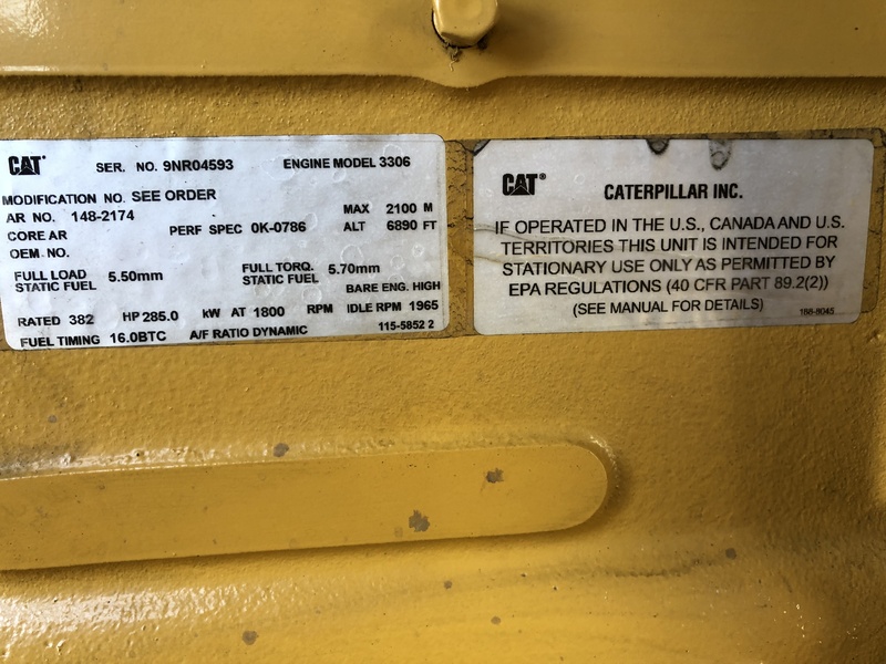 Used Caterpillar 3306B Diesel Generator, 361 Hrs
