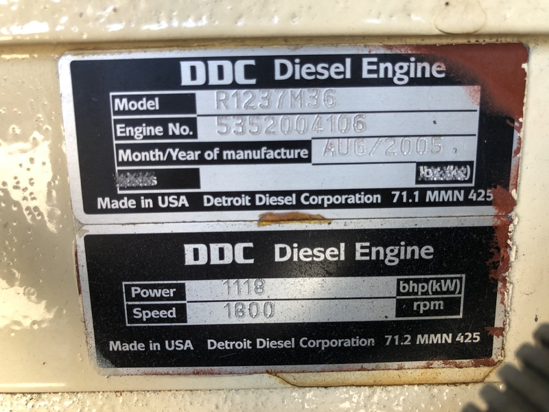 Used Kohler 750REOZDB 12V2000 Diesel Generator, 588 Hrs