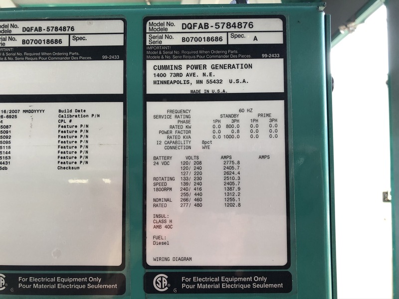 Used Cummins DQFAB, QST30-G5 Diesel Generator, 393 Hrs, EPA Tier 2