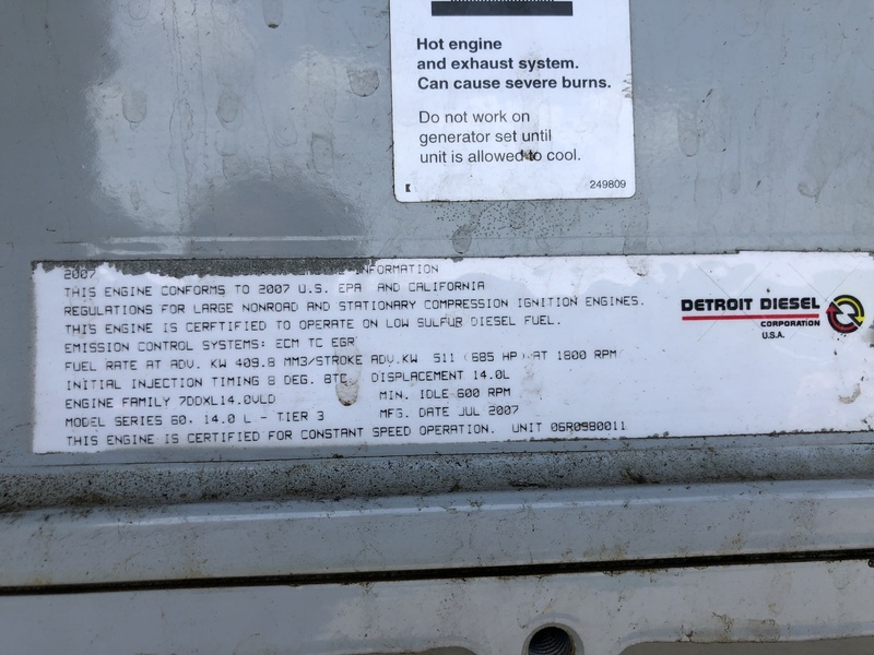 Used MTU 275DSED Diesel Generator 1612 Hrs EPA Tier 3