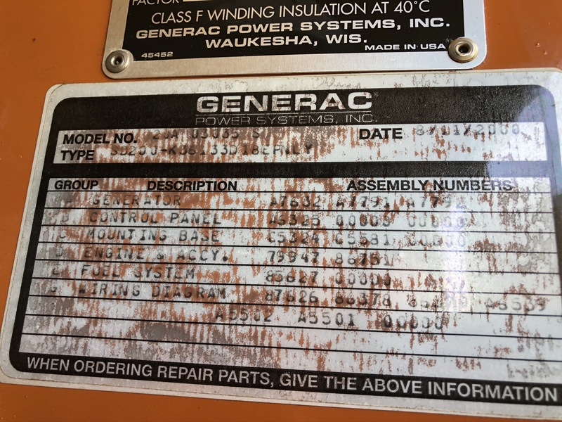 Used Generac SD200 Diesel Generator, 129 Hrs
