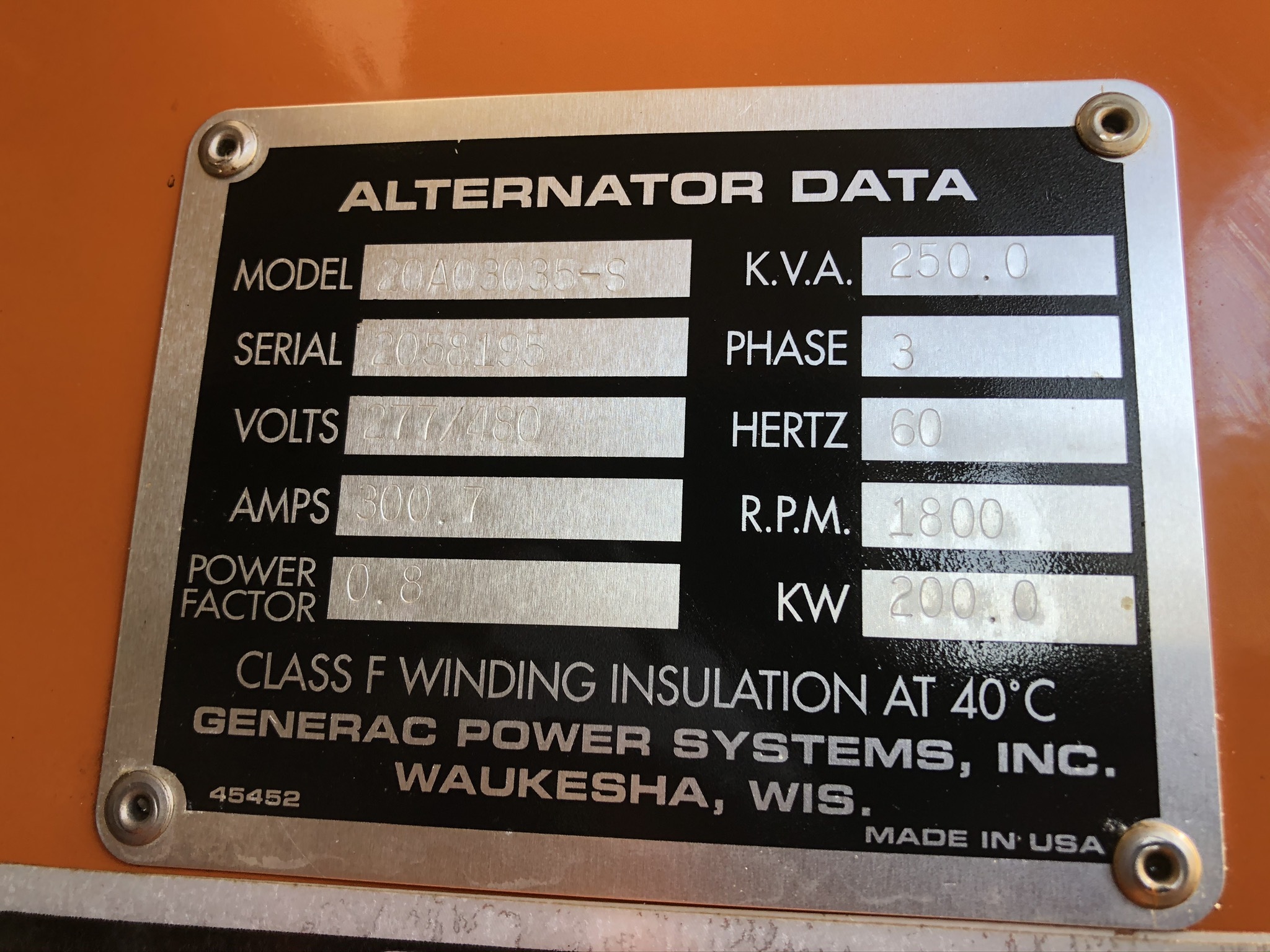 DG2040 データジェネレーター　　　　　　（中古品） Used Generac SD200 Diesel Generator | 129 Hrs | 200 KW | 0 Price