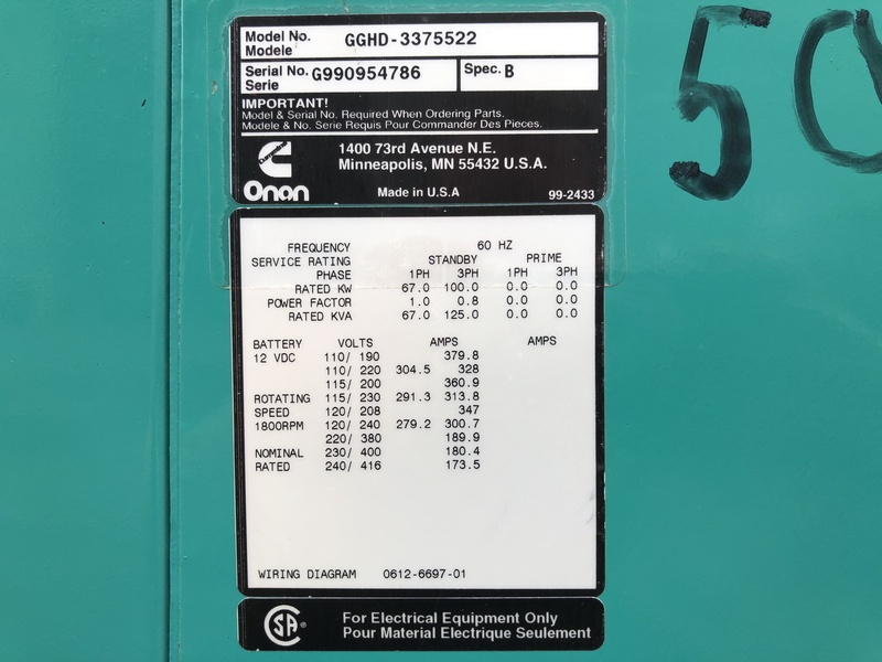 Used Cummins GGHD Natural Gas / Propane Generator, 329 Hrs