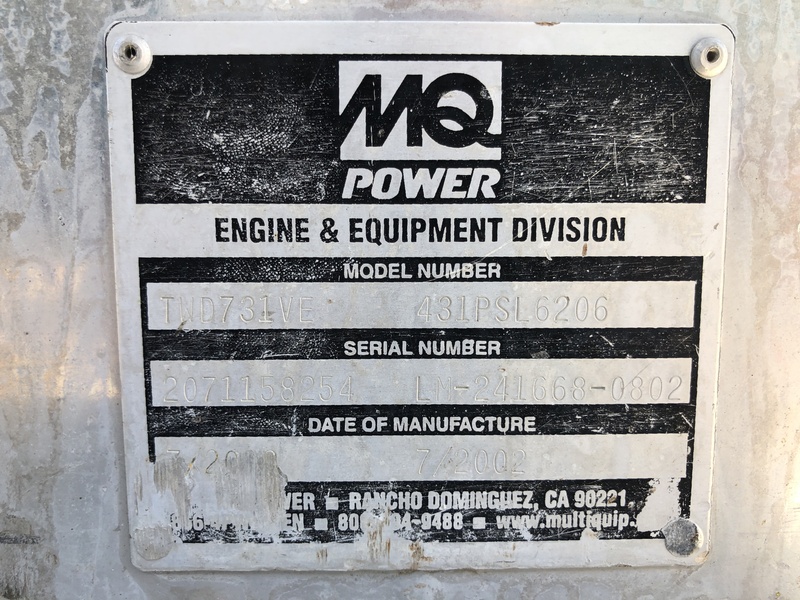 Used MQ Power Rental Grade / Movie Studio Quiet Diesel Generator, 2710 Hrs