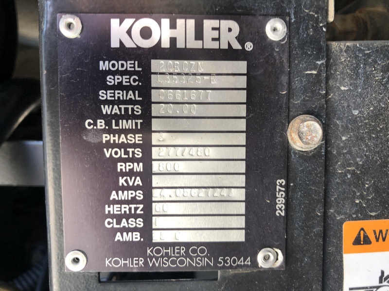Used Kohler 20RCZN Rental Grade / Super Quiet  Diesel Generator, 4587 Hrs