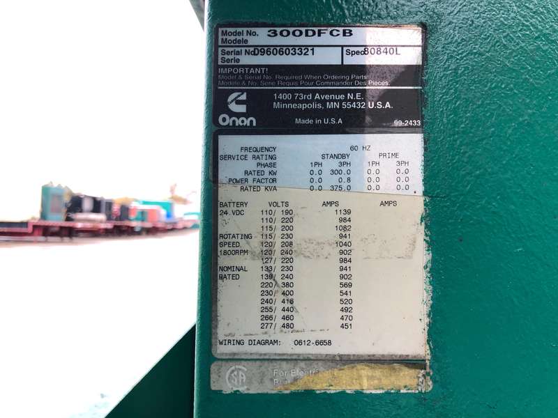 Used Cummins DFCB NTA-855-G2 Diesel Generator, 560 Hrs