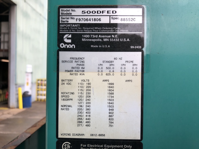 Used Cummins DFED KTA19-G4 Diesel Generator, 895 Hrs