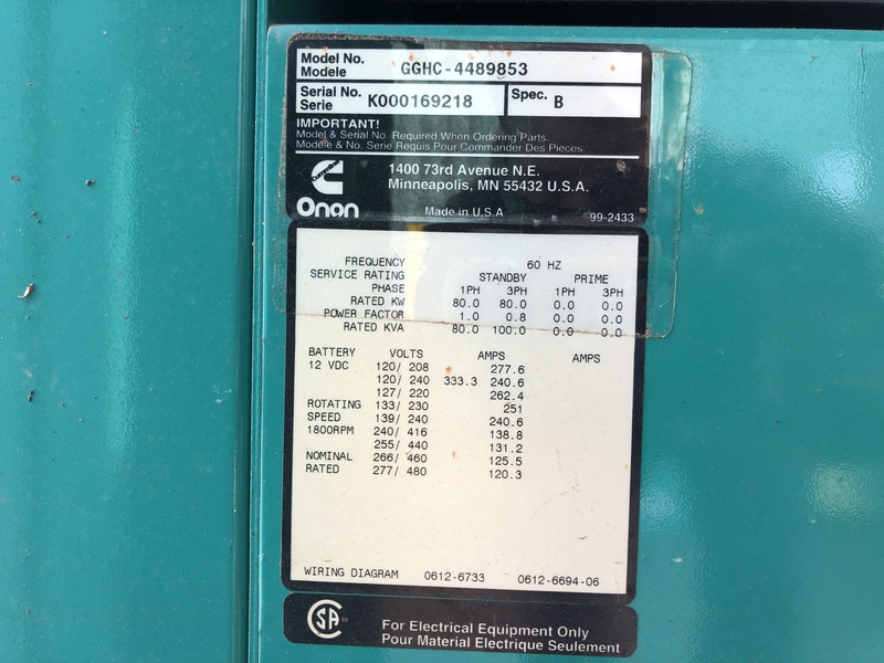 Used Cummins GGHC Natural Gas / Propane Generator, 762 Hrs Single Phase