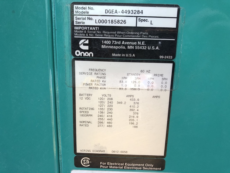 Used Cummins DGEA 6CT8.3-G2 Diesel Generator, 434 Hrs