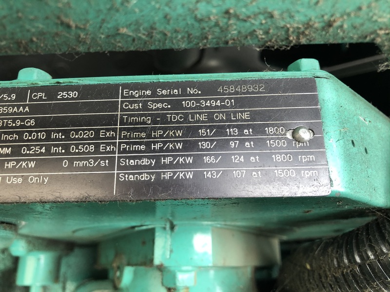 Used Cummins DGDB 6BT5.9-G6 Diesel Generator, 998 Hrs