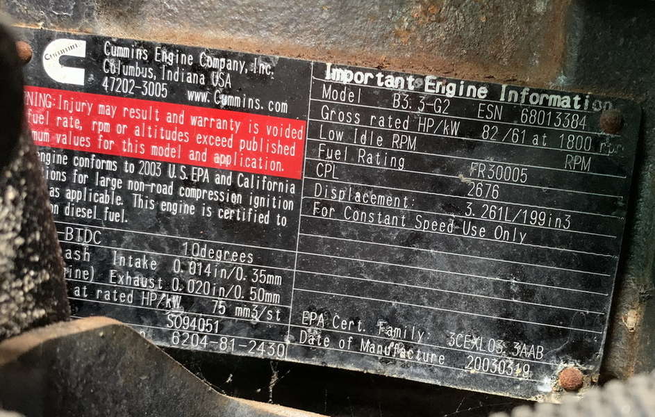 Used Cummins DGHE B3.3-G2 Diesel Generator, 490 Hrs