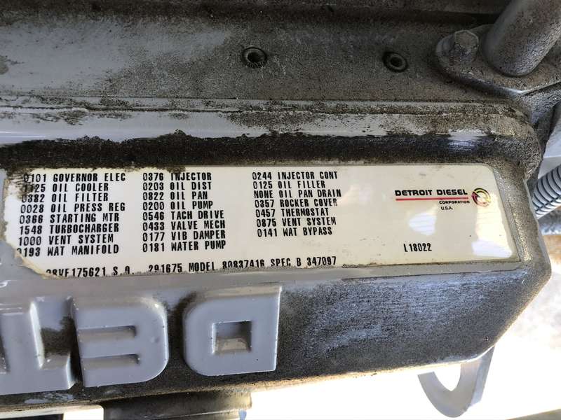 Used Detroit Diesel Spectrum 400DS60 Diesel Generator, 1015 Hrs