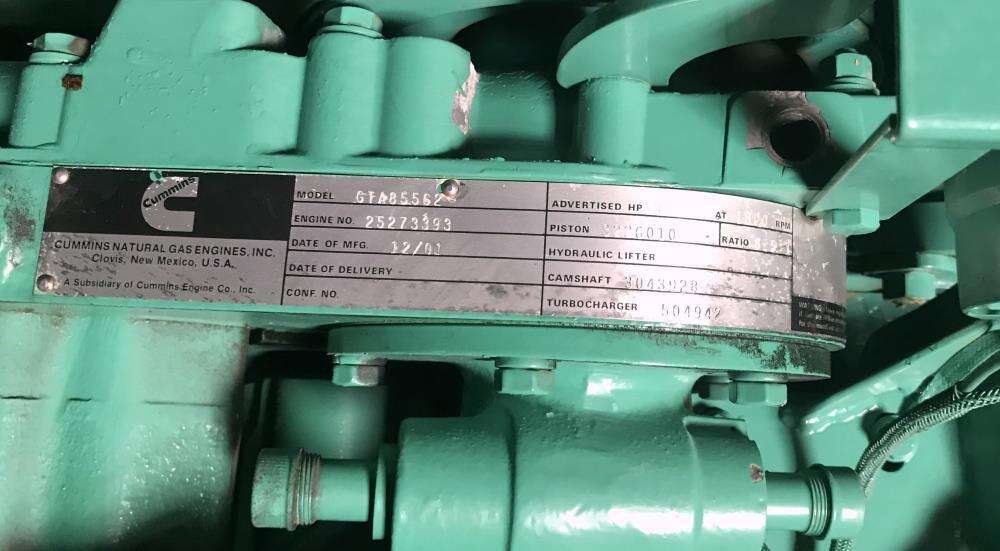 Used Cummins GTA855-B Natural Gas Generator, 293 Hrs