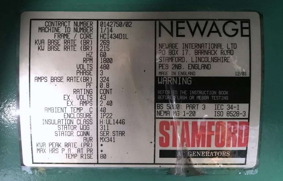 Used Cummins GTA855B Natural Gas Generator 293 Hrs 215 KW 0