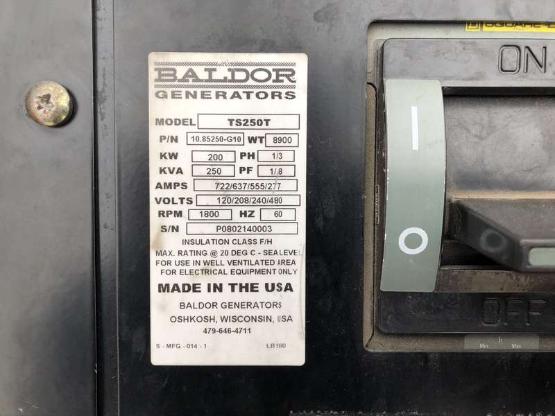 Used Baldor TS250T Rental Grade Diesel Generator, 5548 Hrs, EPA Tier 3