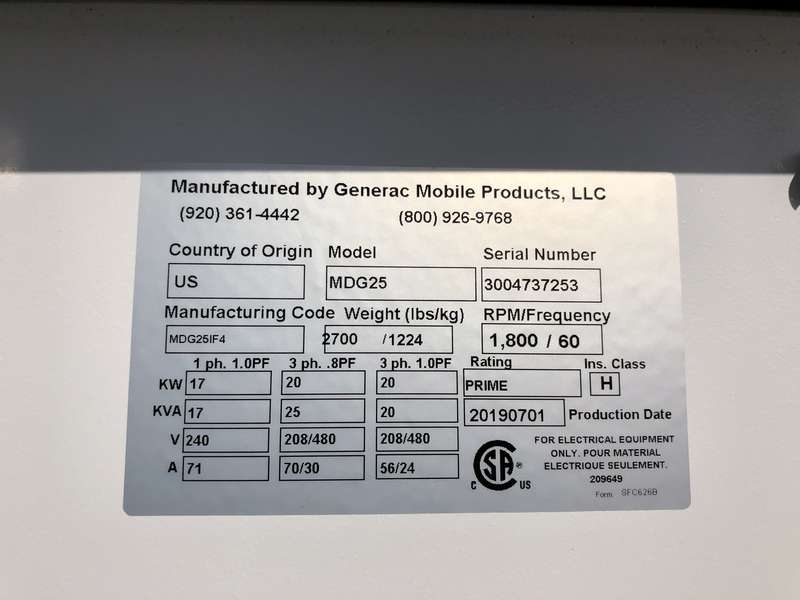 New Generac MDG25 Isuzu BZ-4LE2T Rental Grade Diesel Generator, 0 Hrs, EPA Tier 4F