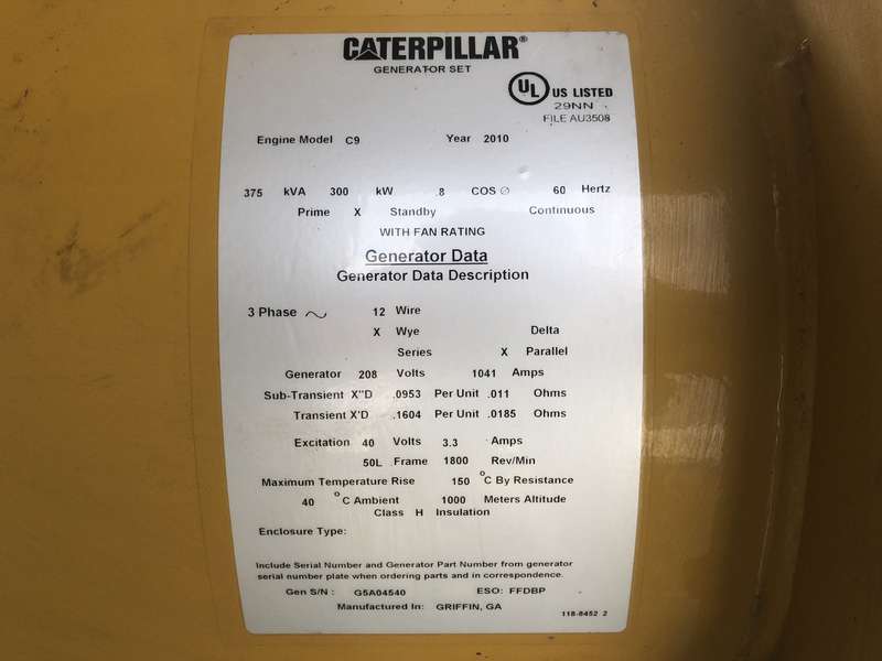 Used Caterpillar C9 Diesel Generator 357 Hrs EPA Tier 3
