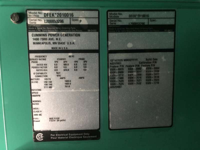 New Cummins DFEK QSX15-G9 Diesel Generator EPA Tier 2