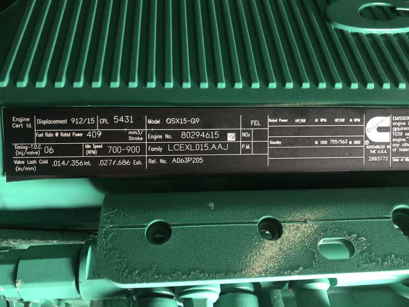 New Cummins DFEK QSX15-G9 Diesel Generator EPA Tier 2
