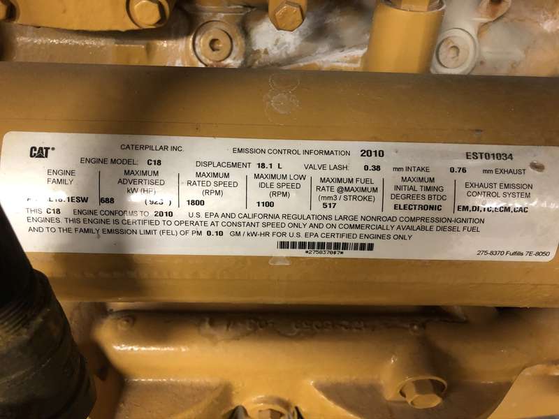Used Caterpillar C18 Diesel Generator 402 Hrs EPA Tier 2