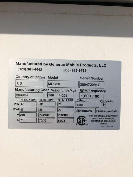 New Generac MDG25 Isuzu BZ-4LE2T Rental Grade Diesel Generator, 1 Hrs, EPA Tier 4F