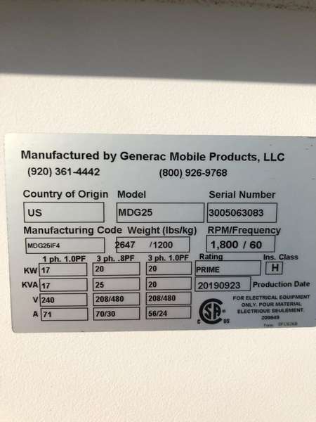 New Generac MDG25 Isuzu BZ-4LE2T Rental Grade Diesel Generator, 0 Hrs, EPA Tier 4F